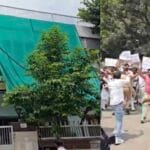 चुनाव आयुक्त का घर(बाएं) घेरने कि कोशिश करते कांग्रेसी(दाहिने).