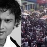 सिंगर जुबिन गर्ग (बाएं) और उनकी शव यात्रा में उमड़ी भीड़ (दाहिने )