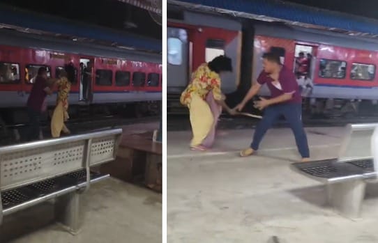 इंस्पेक्टर को पीटती हुई किन्नर