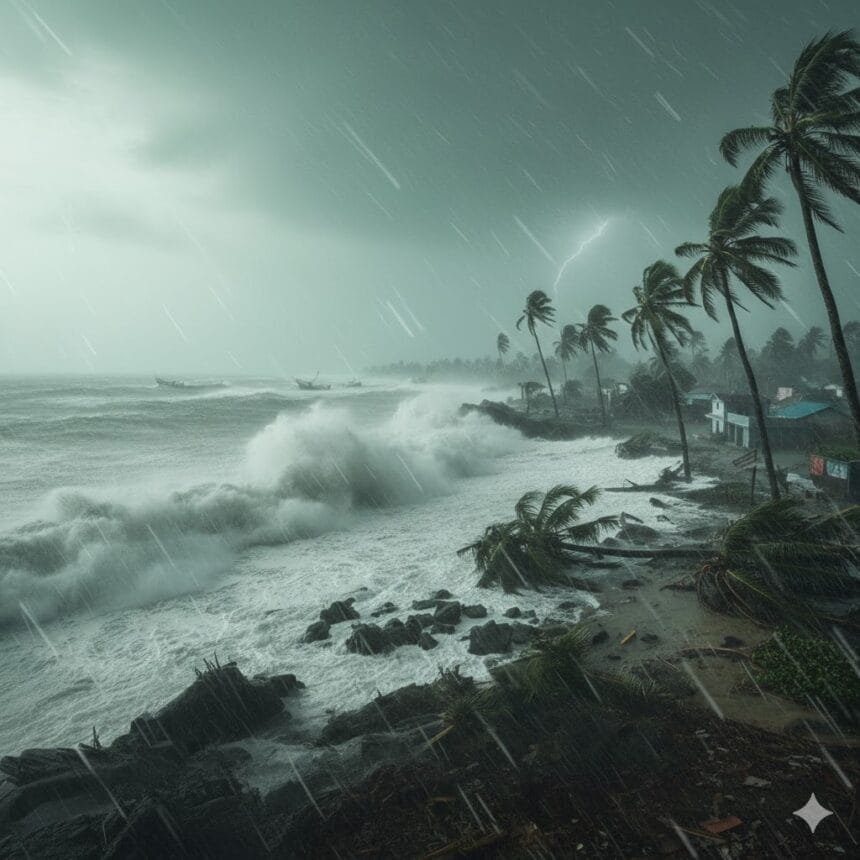 बंगाल की खाड़ी में ‘मोन्था’ का कहर! ( image AI-generated )