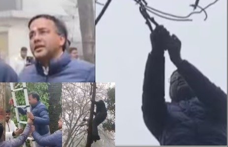 पोल पर चढ़ अधिकारियों के घरों की बिजली काटी