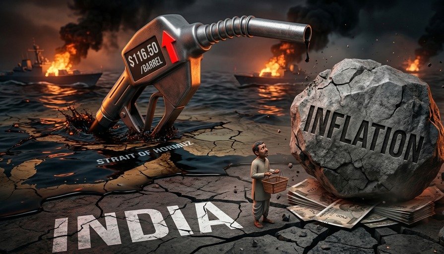 यह इमेज तेल की कीमतों में वृद्धि और आम आदमी पर इसके प्रभाव को दर्शाती है।