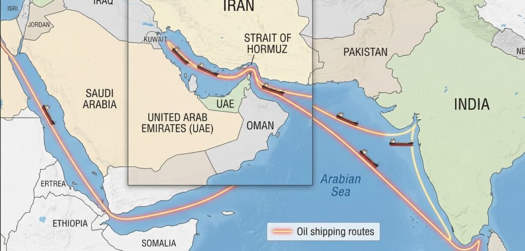 Strait of Hormuz Map Oil Shipping Route to India