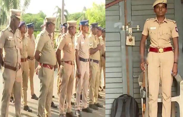 Chennai में काउंटिंग सेंटर के बाहर तैनात सशस्त्र पुलिस