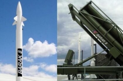 Barak-8 missile system intercepting enemy missile in air for India defense