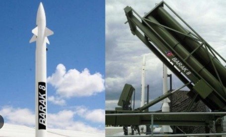 Barak-8 missile system intercepting enemy missile in air for India defense